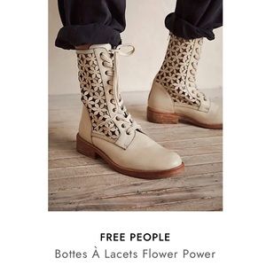 Free People Floral cutout leather lace up boots